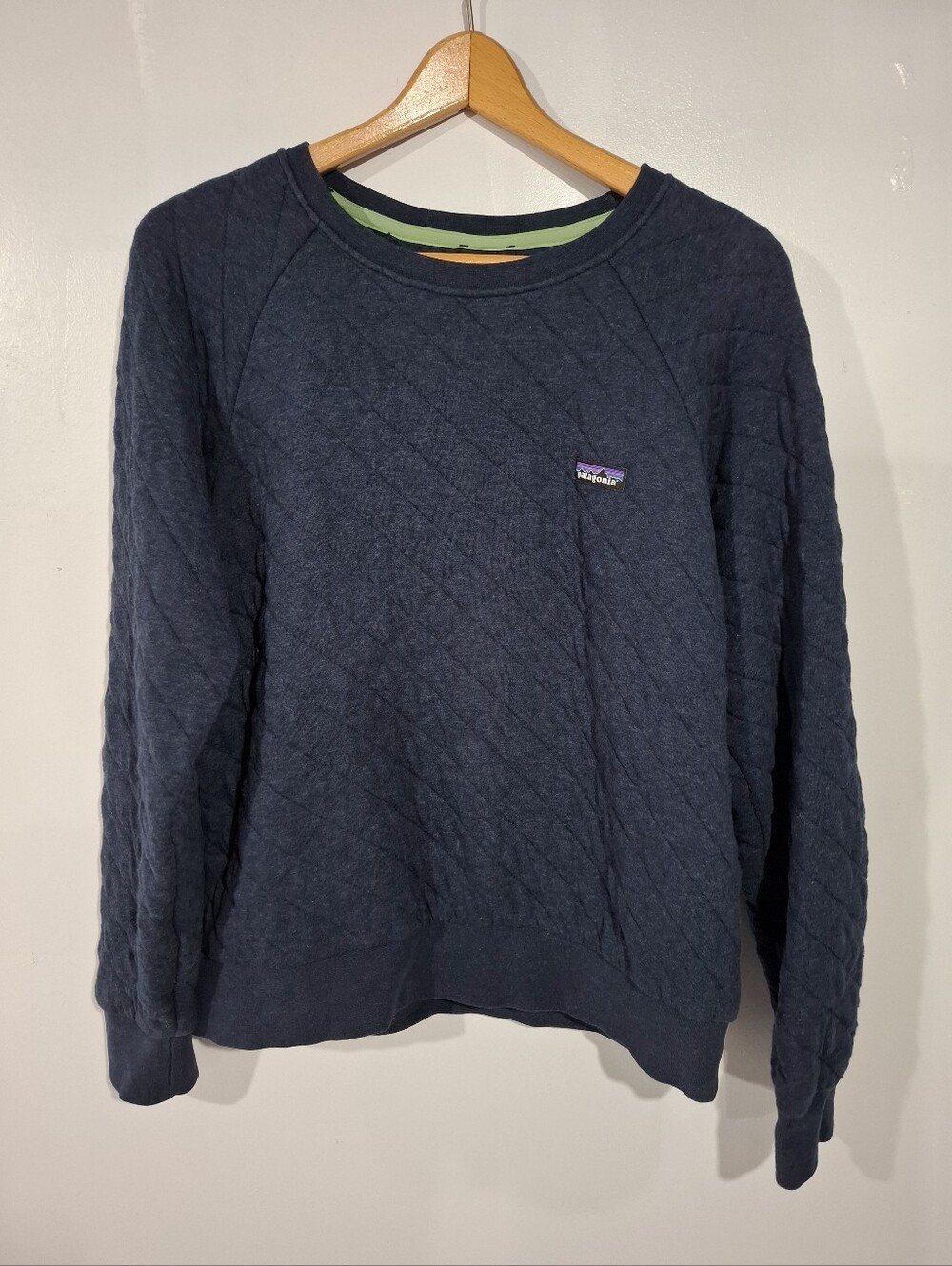 Patagonia Work Wear Women's Quilted Crewneck Sweatshirt Navy Organic Cotton Sz L - Picture 2 of 13